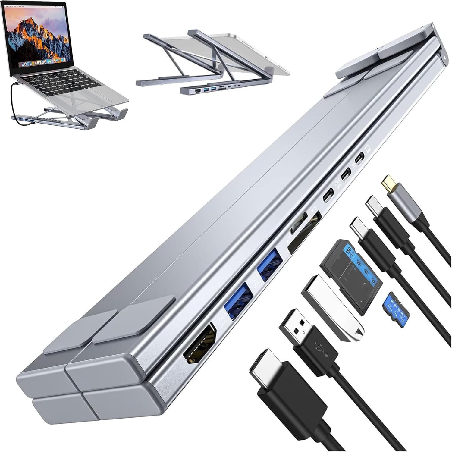 GIVBRO Laptop Stand,USB C Laptop Docking Station Stand, 8 in 1 USB C Hub, 2 USB 3.0, 1 USB-C Data, 1 TF Card Slot, 100W Power Delivery, Portable Design