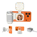 GIVBRO Magnetic Handheld Grip Phone Stand Camera Assistant with Mirror and LED Fill Light 2-in-1, Compatible with iOS 26/iOS 18, Ergonomic Grip, One-Tap Camera, Rechargeable Remote, Ideal for Thanksgiving & Christmas Gift for Photography Enthusiasts