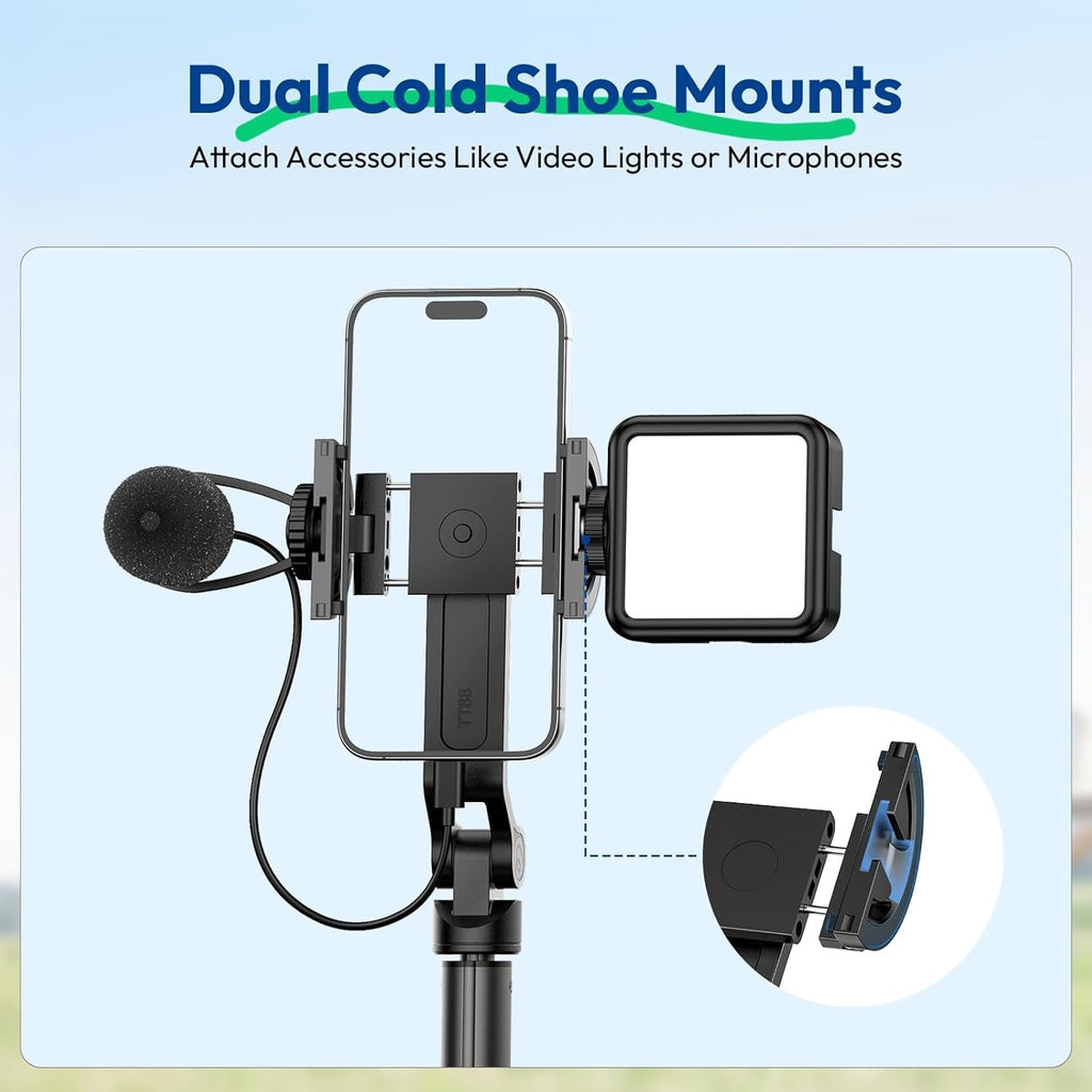 G-OUSSVE TT88 Magnetic Tripod for iPhone 17, 57" Extendable Selfie Stick w Remote, 2-in-1 Phone Clip & Dual Cold Shoe Mounts-Lightweight Phone Tripod Stand for Vlogging, Travel, Video Recording