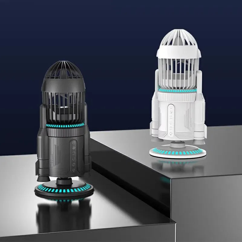 Rocket Desktop Fan Multifunctional Creative RGB Colorful Silent Fan Dual Drive Spray System Ornament Fan