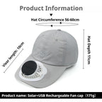 Summer Breathable Solar-Charging Fan Hat for Adults - Sun Protection Outdoor Baseball Cap with 1000mAh Battery, 8-16Hrs Runtime & Digital Display