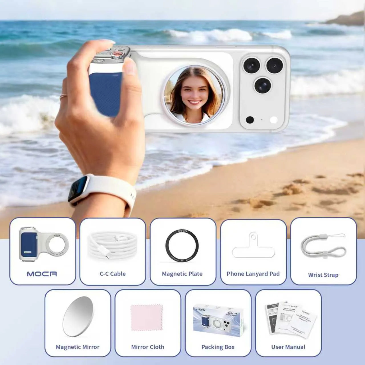 Magnetic Handheld Grip Phone Stand Camera Assistant with LED Fill Light 2-in-1, Compatible with iOS 26/iOS 18, Ergonomic Grip, One-Tap Camera, Rechargeable Remote, Ideal for Thanksgiving & Christmas Gift for Photography Enthusiasts