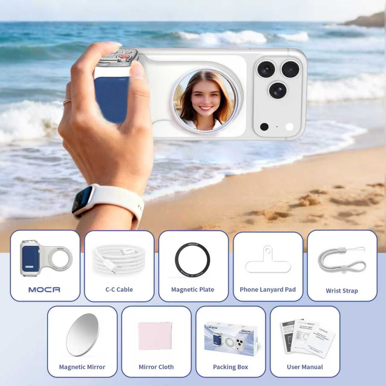 GIVBRO Magnetic Handheld Grip Phone Stand Camera Assistant with Mirror and LED Fill Light 2-in-1, Compatible with iOS 26/iOS 18, Ergonomic Grip, One-Tap Camera, Rechargeable Remote, Ideal for Thanksgiving & Christmas Gift for Photography Enthusiasts