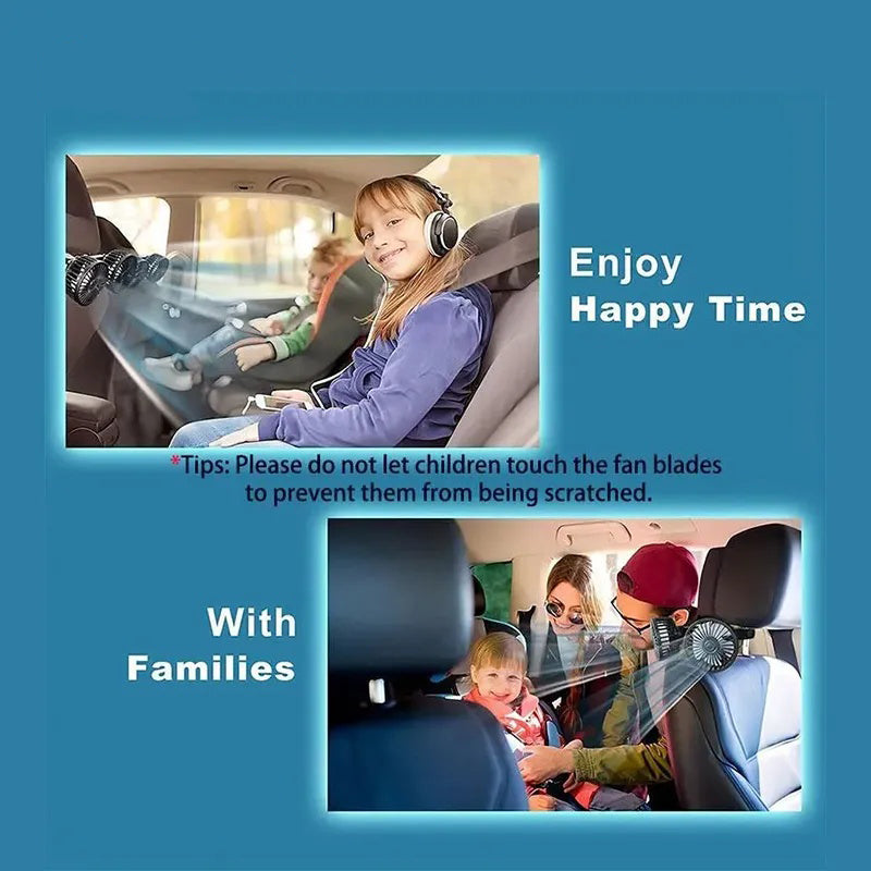 GIVBRO Adjustable Car Backseat Fan, 1 Count Summer Essential Double-head Electric Fan with Seat Clip, Strong Wind Rear Seat Back 360 Degrees Rotation Large Air Volume Fan, Men Gifts