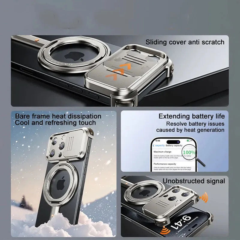 Metal Bare Frame Sliding Cover Protective Lens Anti-Scratch Camera Hidden Phone Case
