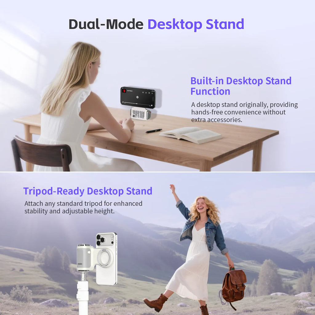 GIVBRO Magnetic Handheld Grip Phone Stand Camera Assistant with Mirror and LED Fill Light 2-in-1, Compatible with iOS 26/iOS 18, Ergonomic Grip, One-Tap Camera, Rechargeable Remote, Ideal for Thanksgiving & Christmas Gift for Photography Enthusiasts