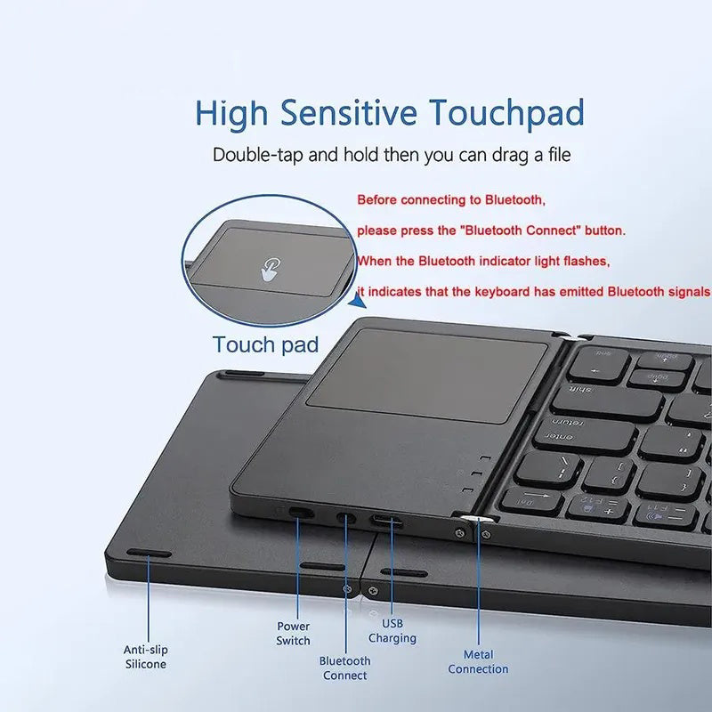 GIVBRO Ultra-thin Wireless Mini Bluetooth-compatible Keyboard, Foldable & Simple Design Tablet Keyboard for Household & Office