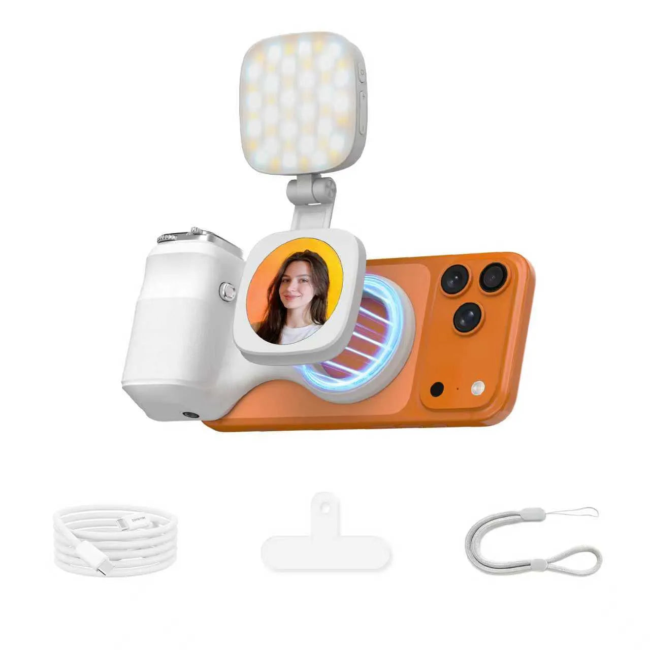 Magnetic Handheld Grip Phone Stand Camera Assistant with LED Fill Light, Magnetic Ring and Phone Case, Compatible with iOS 26/iOS 18/iOS 17, Ergonomic Grip, One-Tap Camera, Rechargeable Remote, Ideal for Photography Enthusiasts