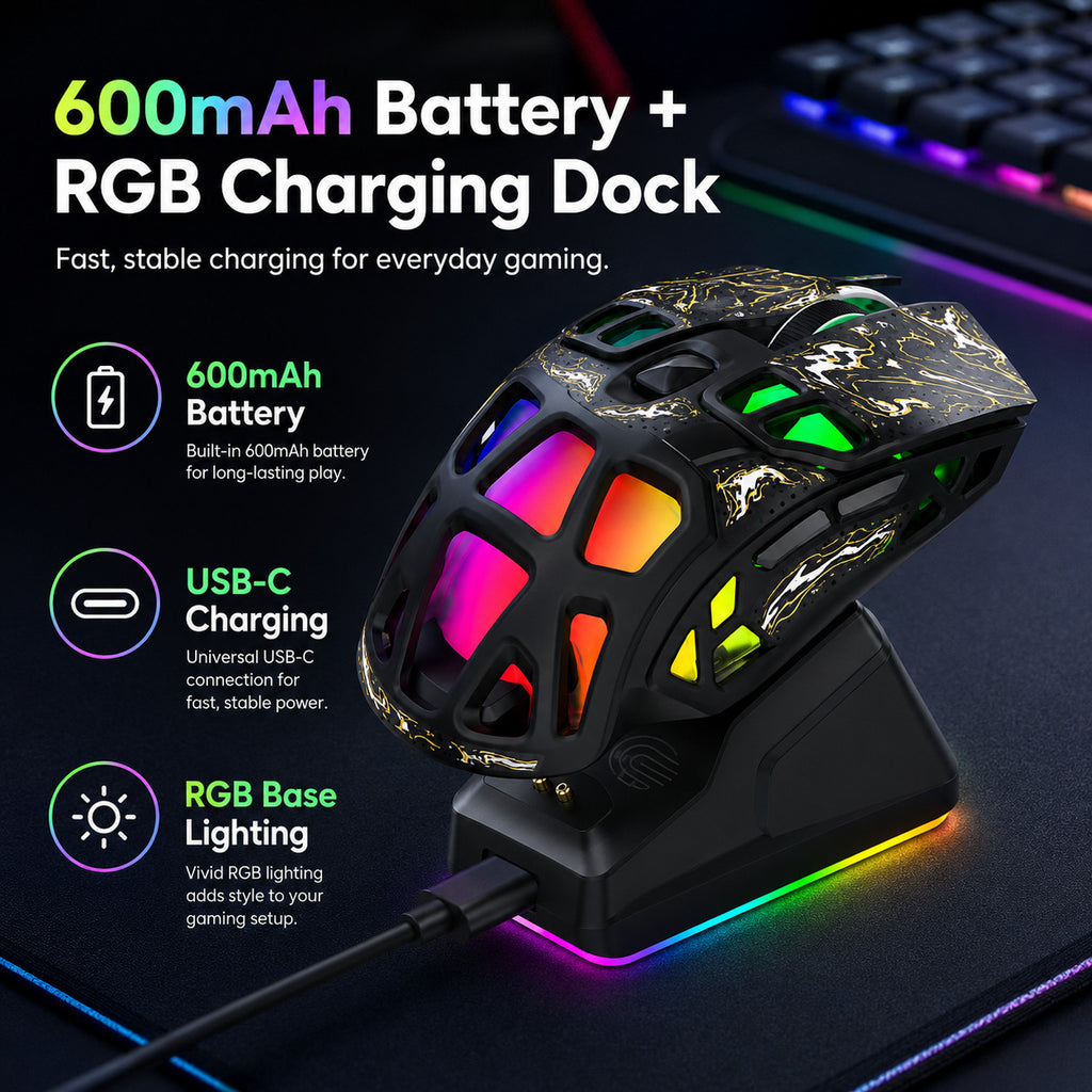 G-OUSSVE X9 Pro RGB Wireless Gaming Mouse with PAW3311 Sensor, Tri-Mode Connection, Charging Dock & Anti-Slip Grips