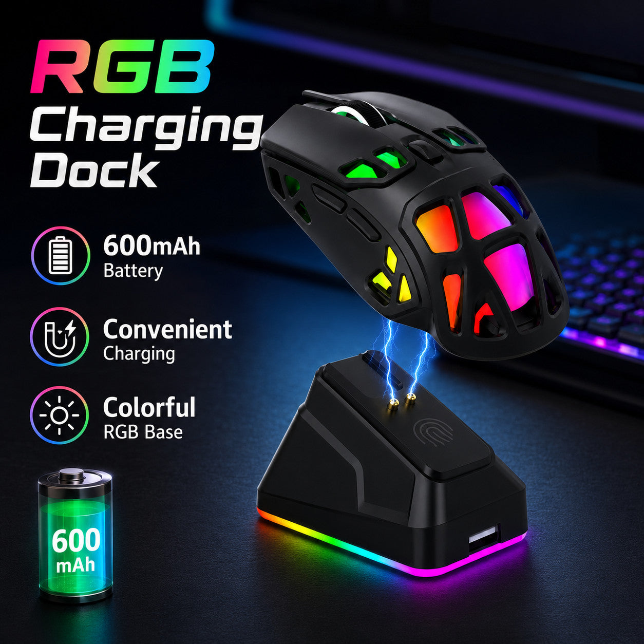 G-OUSSVE X9 Pro RGB Wireless Gaming Mouse with PAW3311 Sensor, Tri-Mode Connection, Charging Dock & Anti-Slip Grips
