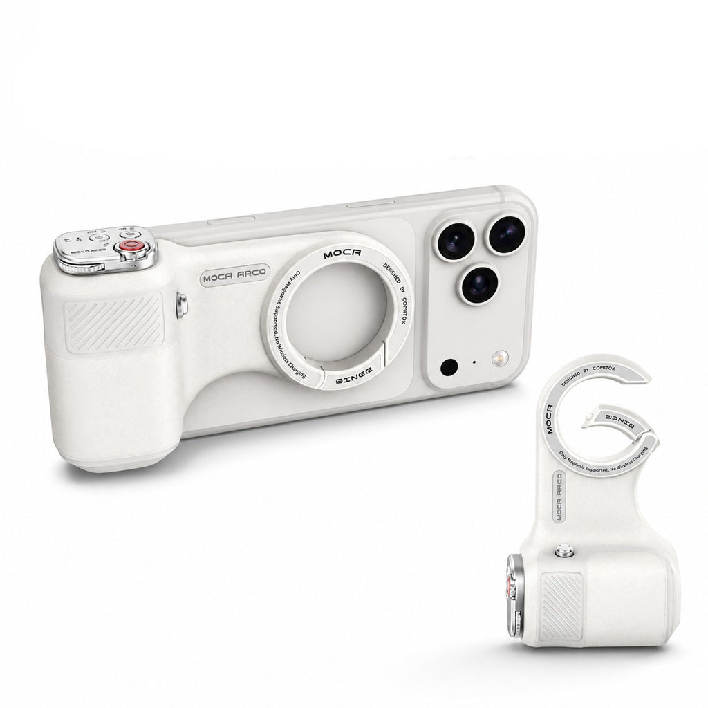 G-OUSSVE Camera Grip for iPhone, Carabiner-Shaped Grip, MagSafe-Compatible Magnetic Phone Grip with Detachable Bluetooth Remote, Type-C Charging, 20m Remote Range
