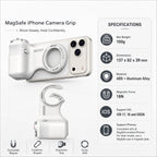 G-OUSSVE Camera Grip for iPhone, Carabiner-Shaped Grip, MagSafe-Compatible Magnetic Phone Grip with Detachable Bluetooth Remote, Type-C Charging, 20m Remote Range