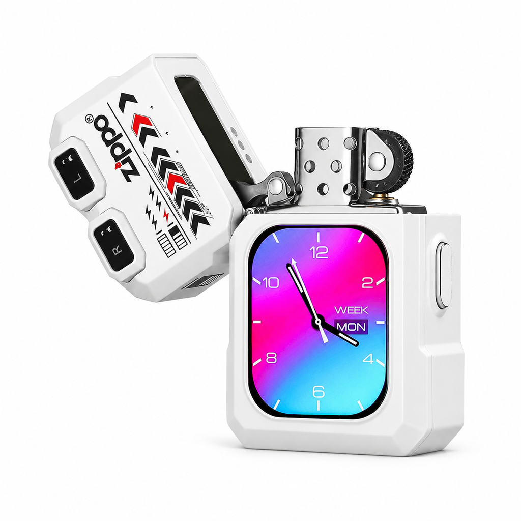 G-OUSSVE Smart Windproof Lighter with Bluetooth Earbuds & Touch Display – White