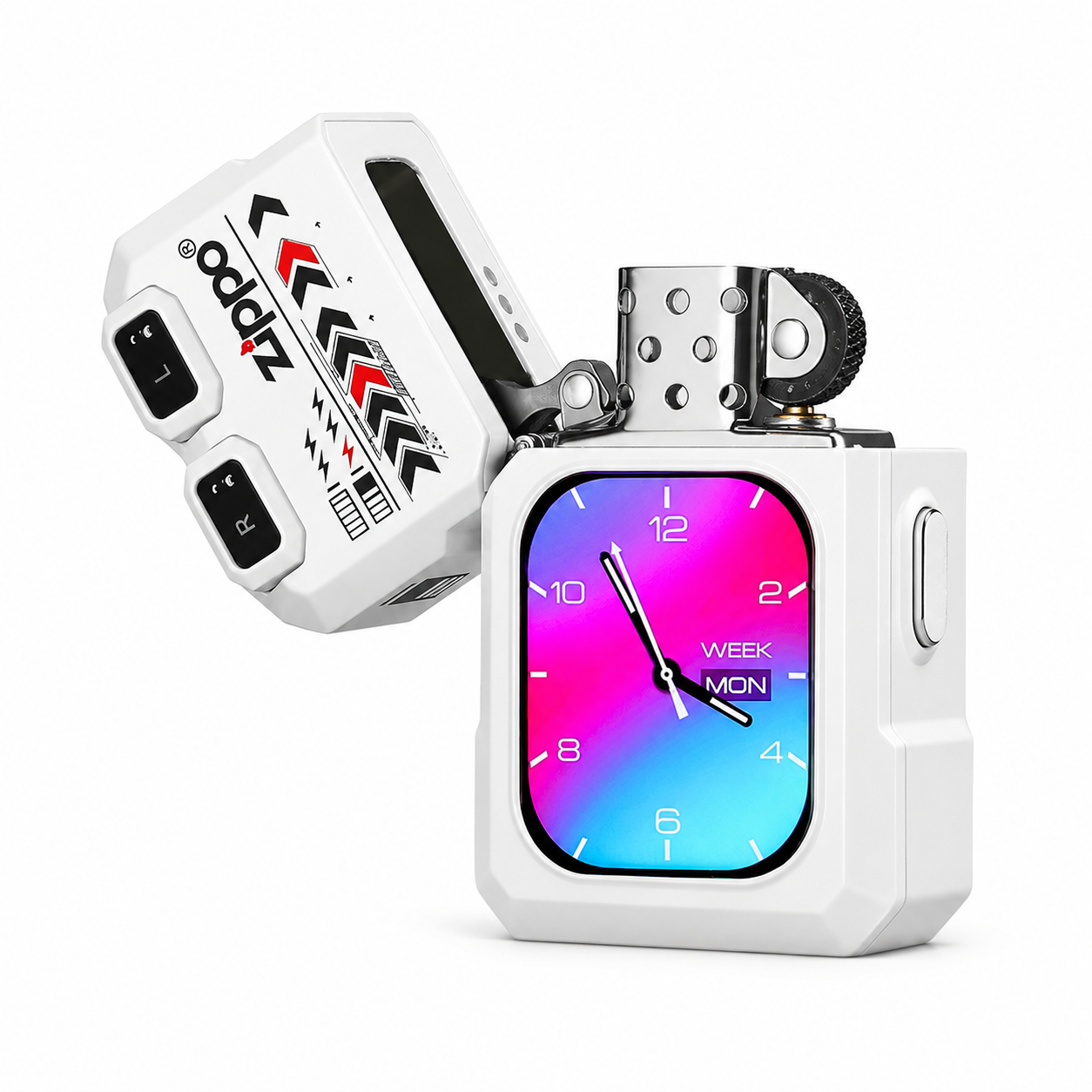G-OUSSVE Smart Windproof Lighter with Bluetooth Earbuds & Touch Display – White
