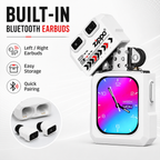 G-OUSSVE Smart Windproof Lighter with Bluetooth Earbuds & Touch Display – White