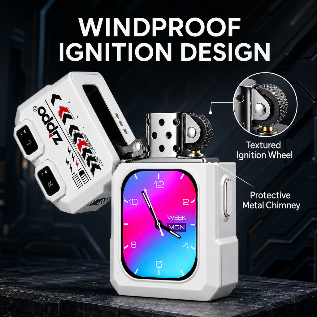 G-OUSSVE Smart Windproof Lighter with Bluetooth Earbuds & Touch Display – White
