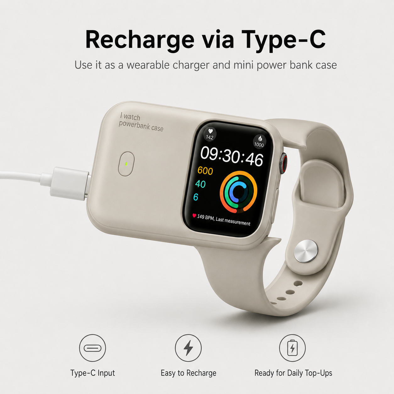 G-OUSSVE 1200mAh Magnetic Wireless Power Bank for Apple Watch – Portable Type-C Rechargeable Charger
