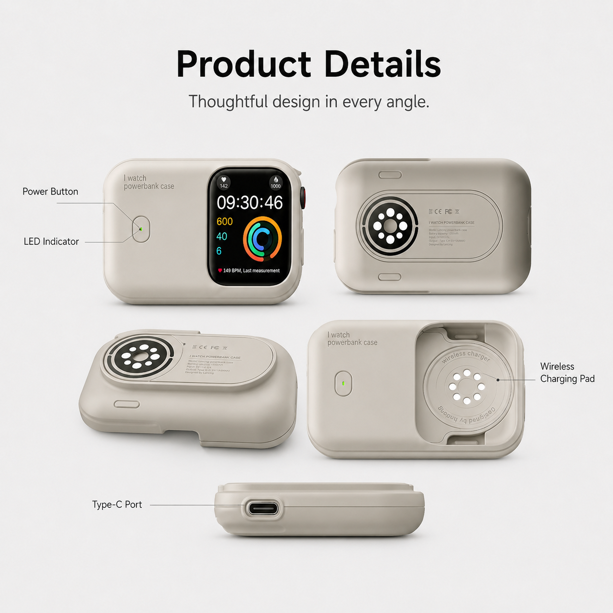 G-OUSSVE 1200mAh Magnetic Wireless Power Bank for Apple Watch – Portable Type-C Rechargeable Charger