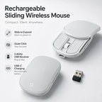G-OUSSVE Rechargeable Sliding Wireless Mouse – Compact Portable Mouse with Silent Clicks, USB-C Charging & 2.4GHz Wireless