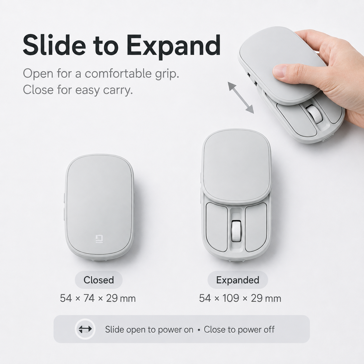 G-OUSSVE Rechargeable Sliding Wireless Mouse – Compact Portable Mouse with Silent Clicks, USB-C Charging & 2.4GHz Wireless