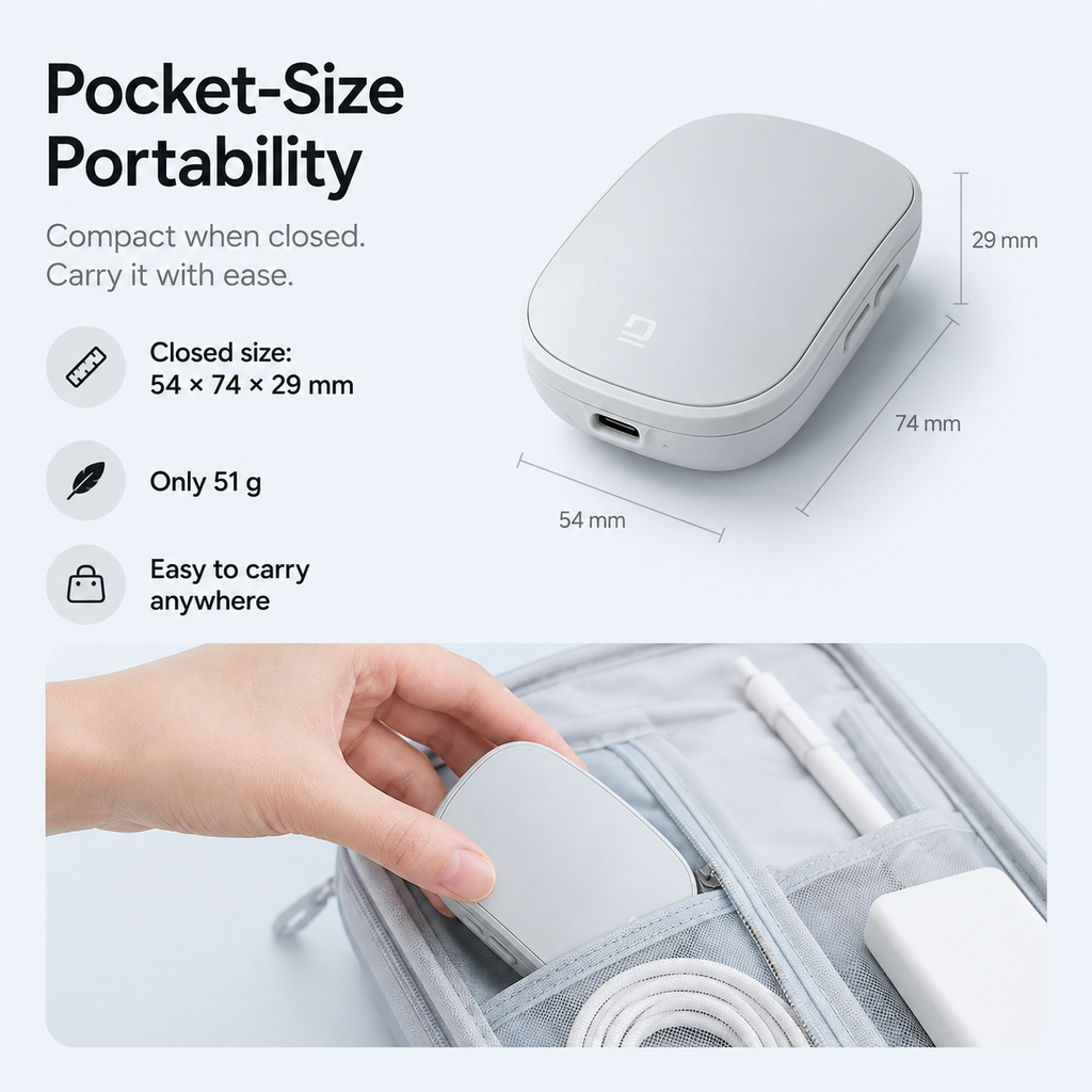 G-OUSSVE Rechargeable Sliding Wireless Mouse – Compact Portable Mouse with Silent Clicks, USB-C Charging & 2.4GHz Wireless