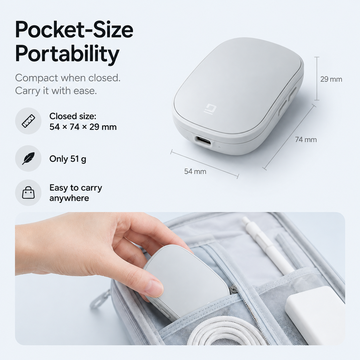 G-OUSSVE Rechargeable Sliding Wireless Mouse – Compact Portable Mouse with Silent Clicks, USB-C Charging & 2.4GHz Wireless