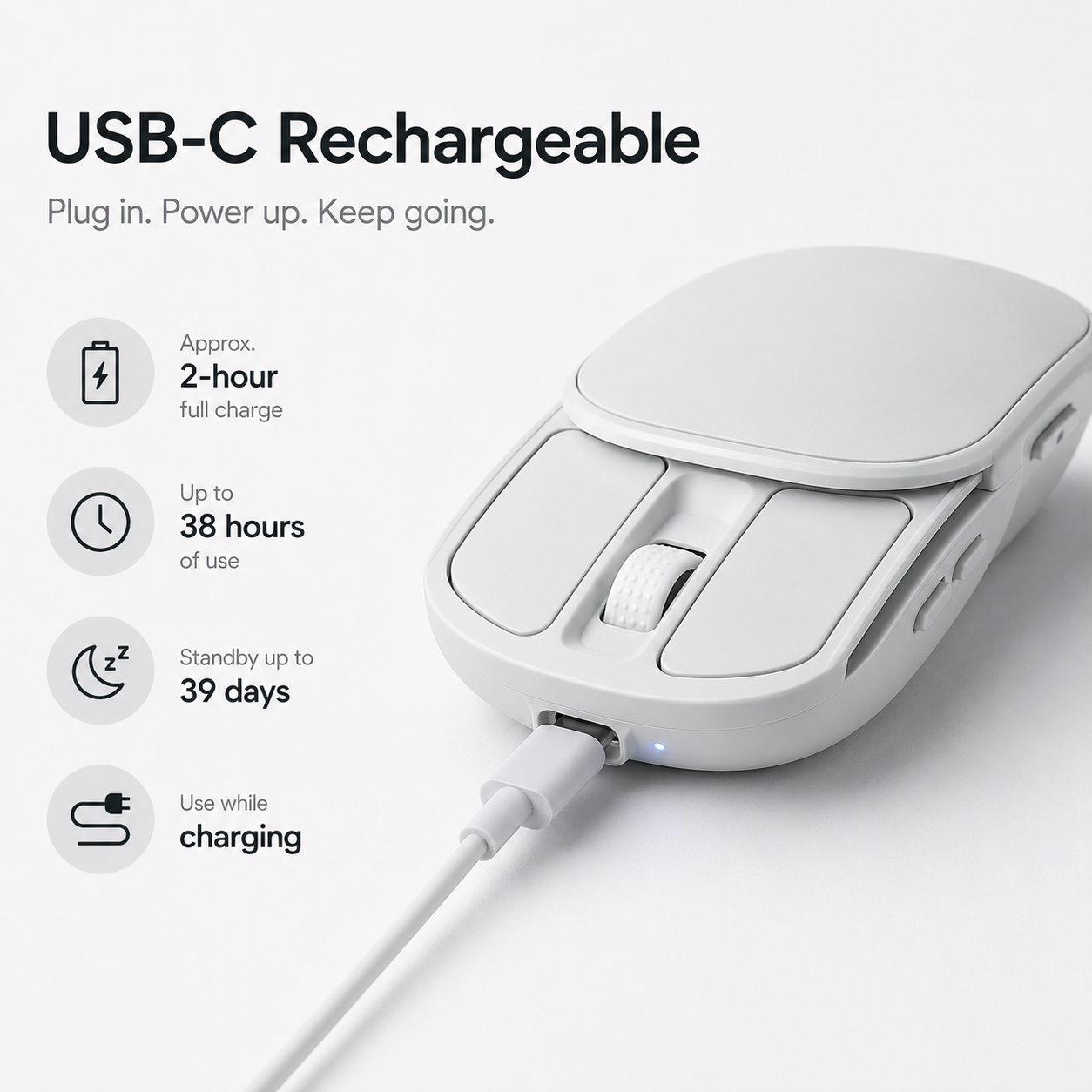 G-OUSSVE Rechargeable Sliding Wireless Mouse – Compact Portable Mouse with Silent Clicks, USB-C Charging & 2.4GHz Wireless