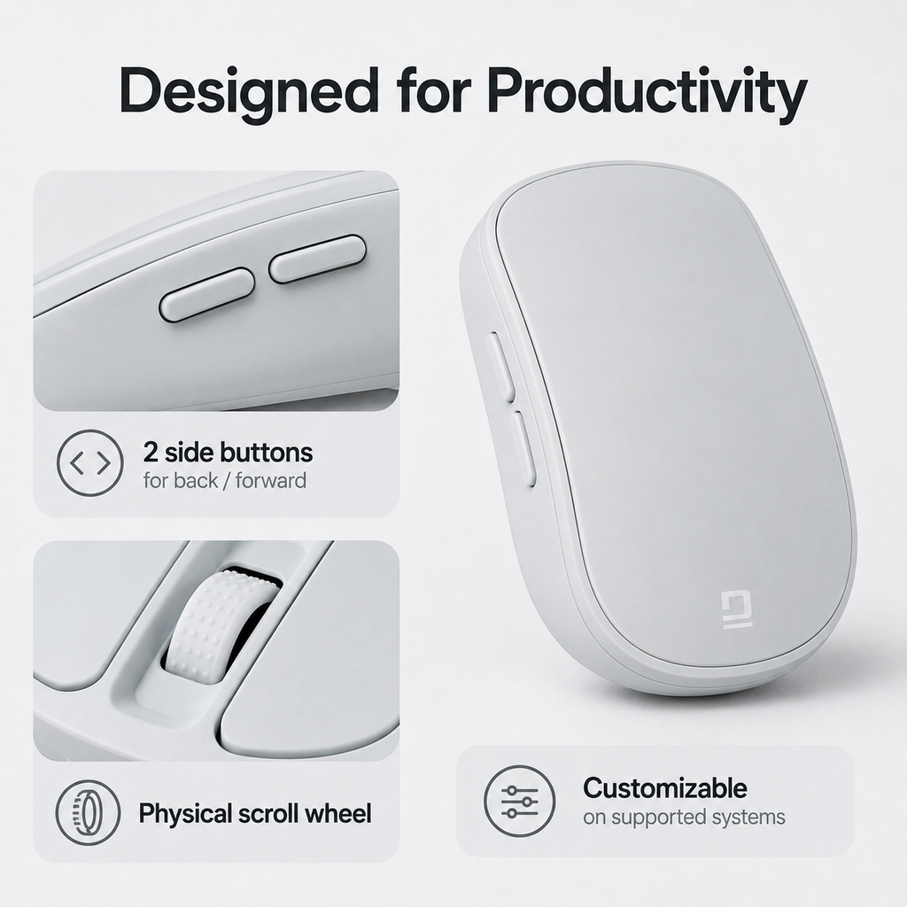 G-OUSSVE Rechargeable Sliding Wireless Mouse – Compact Portable Mouse with Silent Clicks, USB-C Charging & 2.4GHz Wireless