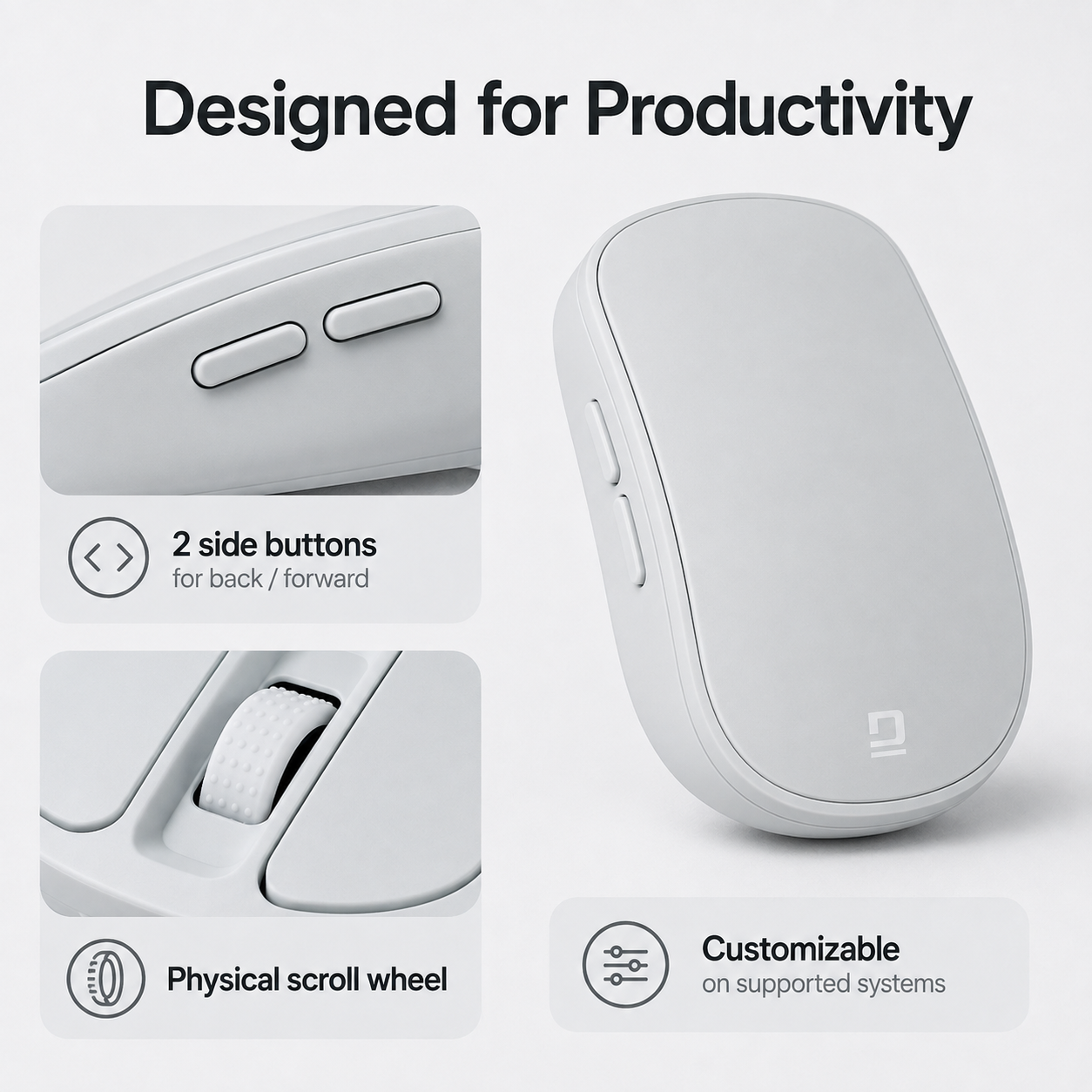 G-OUSSVE Rechargeable Sliding Wireless Mouse – Compact Portable Mouse with Silent Clicks, USB-C Charging & 2.4GHz Wireless