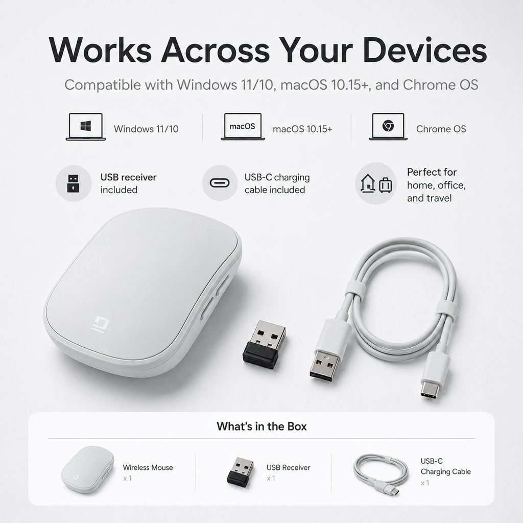 G-OUSSVE Rechargeable Sliding Wireless Mouse – Compact Portable Mouse with Silent Clicks, USB-C Charging & 2.4GHz Wireless