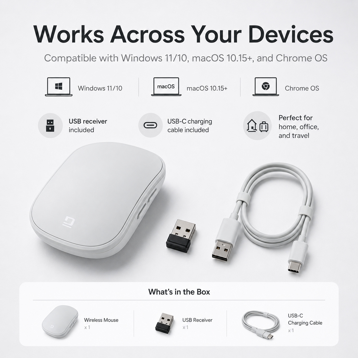 G-OUSSVE Rechargeable Sliding Wireless Mouse – Compact Portable Mouse with Silent Clicks, USB-C Charging & 2.4GHz Wireless