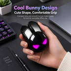 G-OUSSVE M6C Cool Black Bunny Dual-Mode Wireless Mouse, RGB Lighting Cute Rabbit Shape Office Mouse, Compatible with Desktop, Laptop & Tablet
