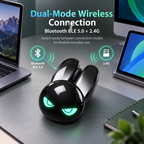 G-OUSSVE M6C Cool Black Bunny Dual-Mode Wireless Mouse, RGB Lighting Cute Rabbit Shape Office Mouse, Compatible with Desktop, Laptop & Tablet