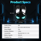 G-OUSSVE M6C Cool Black Bunny Dual-Mode Wireless Mouse, RGB Lighting Cute Rabbit Shape Office Mouse, Compatible with Desktop, Laptop & Tablet