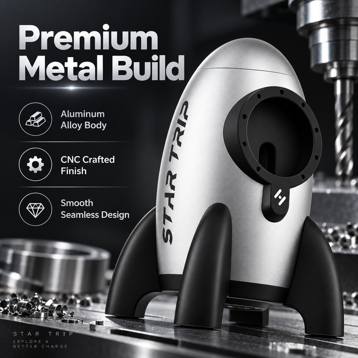G-OUSSVE Rocket-Shaped Apple Watch Charging Stand with Cable Storage, Aluminum Alloy Desktop Dock