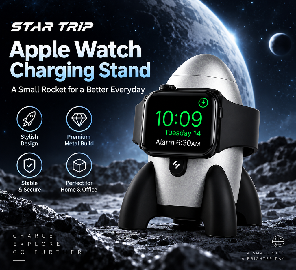 G-OUSSVE Rocket-Shaped Apple Watch Charging Stand with Cable Storage, Aluminum Alloy Desktop Dock