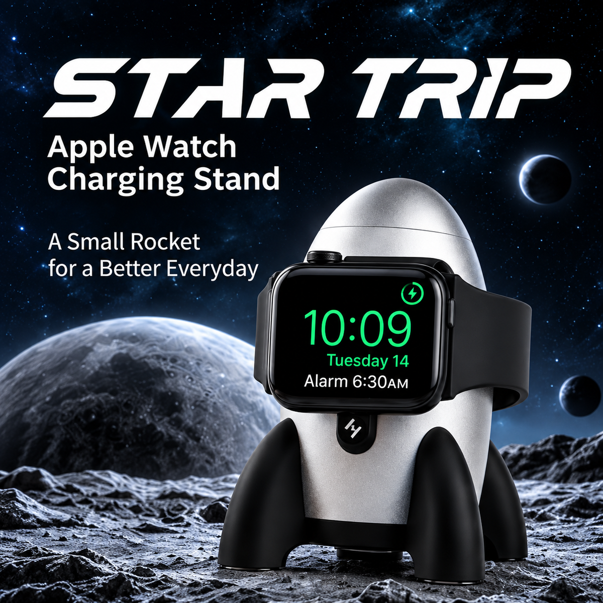 G-OUSSVE Rocket-Shaped Apple Watch Charging Stand with Cable Storage, Aluminum Alloy Desktop Dock