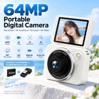 G-OUSSVE 64MP Flip Screen Digital Camera with 512GB Memory Card, 4K Video, Autofocus & Beauty Filters
