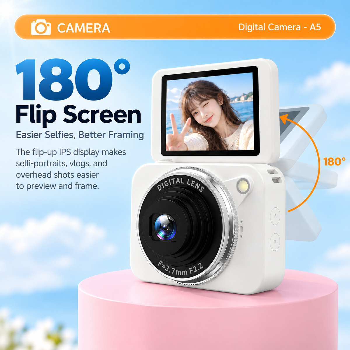 G-OUSSVE 64MP Flip Screen Digital Camera with 512GB Memory Card, 4K Video, Autofocus & Beauty Filters