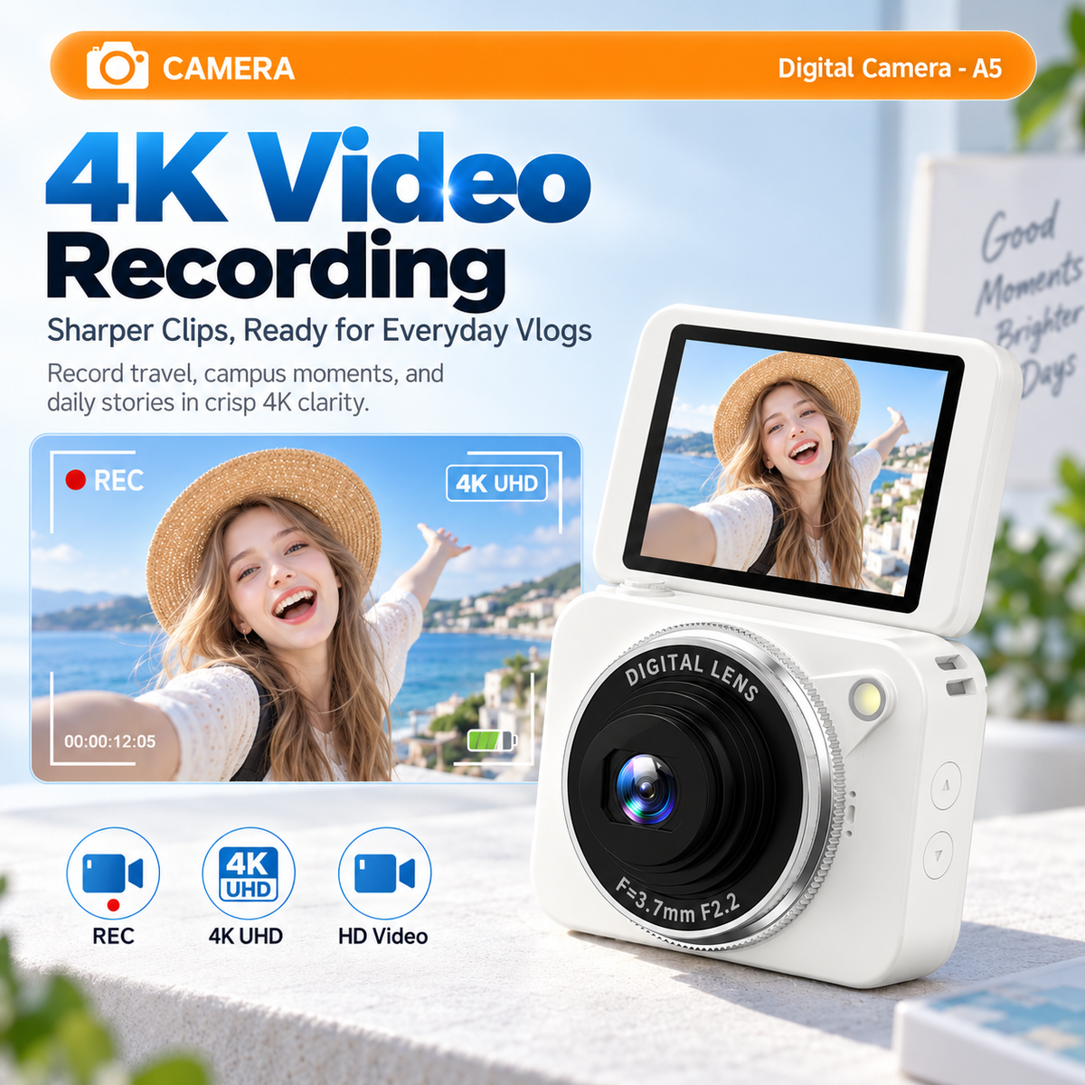 G-OUSSVE 64MP Flip Screen Digital Camera with 512GB Memory Card, 4K Video, Autofocus & Beauty Filters