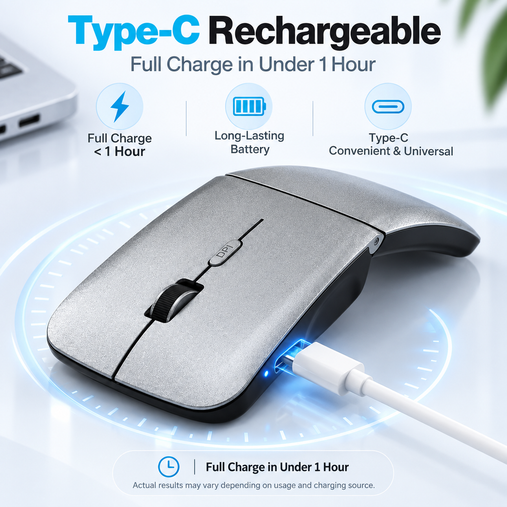 G-OUSSVE Ultra-Thin Foldable Dual-Mode Wireless Mouse, Bluetooth & 2.4G Rechargeable Portable Mouse