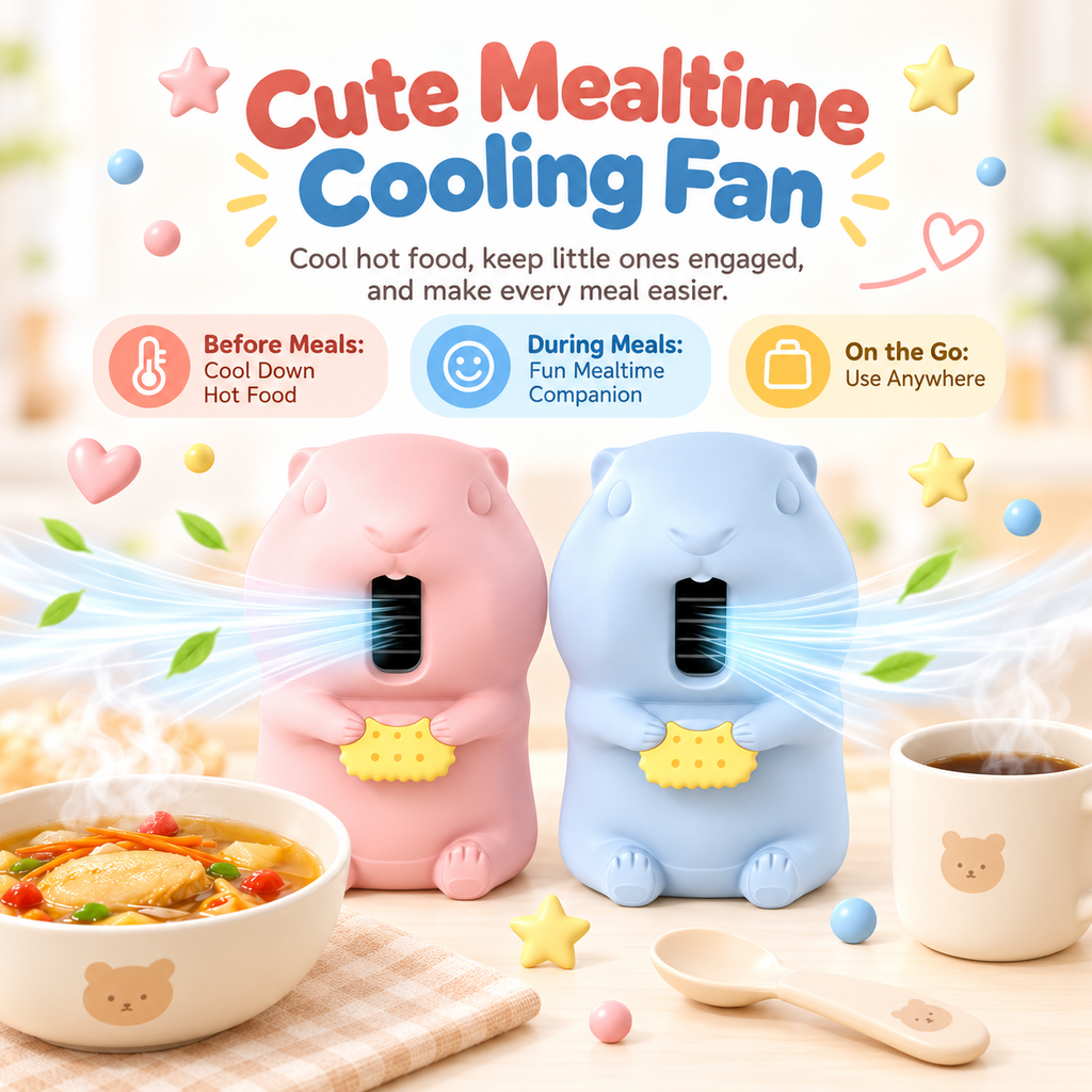 G-OUSSVE Cute Clip-On Food Cooling Fan – Portable Mini Mealtime Helper for Bowls & Cups