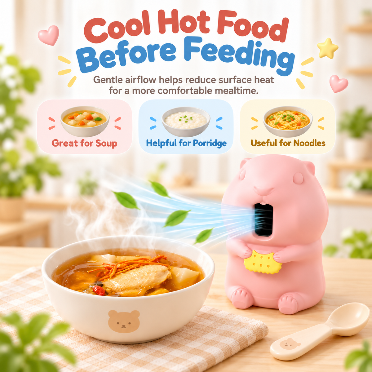 G-OUSSVE Cute Clip-On Food Cooling Fan – Portable Mini Mealtime Helper for Bowls & Cups
