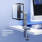 G-OUSSVE Tablet Stand for iPad, Adjustable Aluminum Phone Holder with Magnetic Head & Plastic Clamp, 360° Rotation Bed Mount Compatible with 4-13" Devices