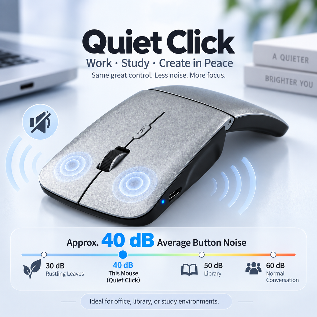 G-OUSSVE Ultra-Thin Foldable Dual-Mode Wireless Mouse, Bluetooth & 2.4G Rechargeable Portable Mouse