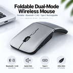 G-OUSSVE Ultra-Thin Foldable Dual-Mode Wireless Mouse, Bluetooth & 2.4G Rechargeable Portable Mouse
