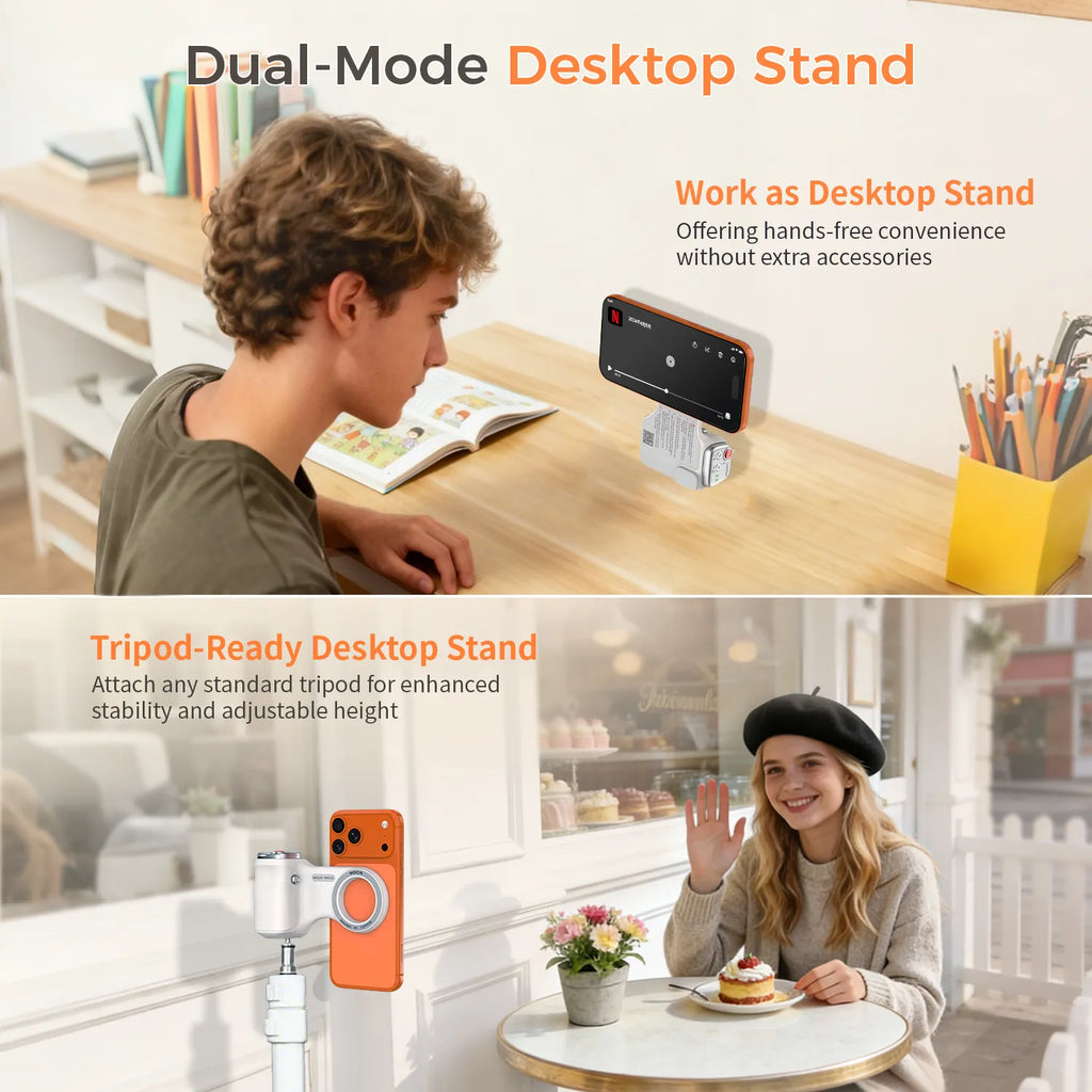 Magnetic Handheld Grip Phone Stand Camera Assistant with LED Fill Light, Magnetic Ring and Phone Case, Compatible with iOS 26/iOS 18/iOS 17, Ergonomic Grip, One-Tap Camera, Rechargeable Remote, Ideal for Photography Enthusiasts