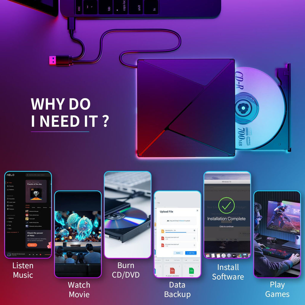 External Laptop DVD Player USB C 3.0 Portable CD Burner - Compatible with Mac, Windows 11/10/8/7, Ideal for Bringing Back Memories,Christmas gift