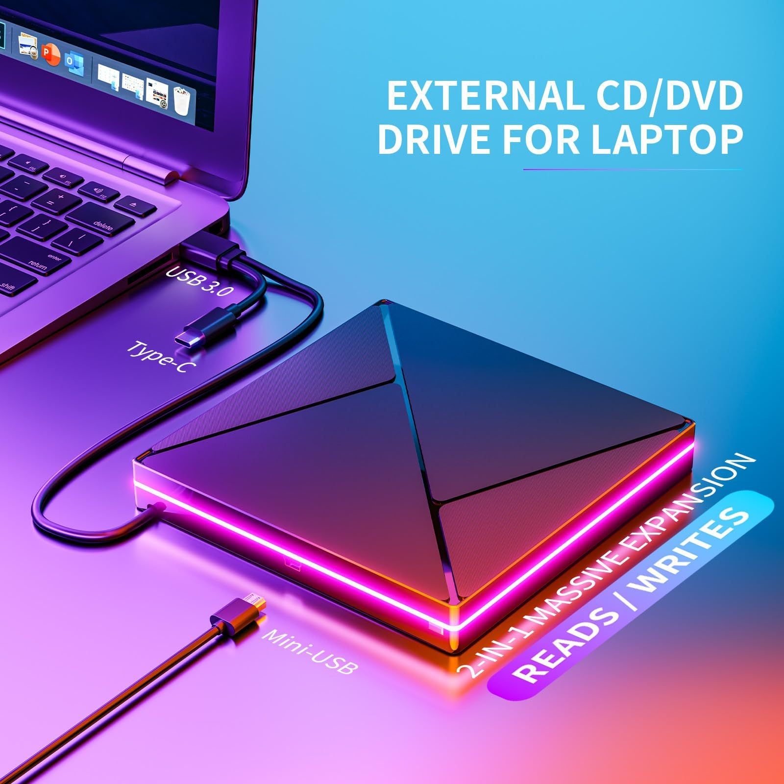External Laptop DVD Player USB C 3.0 Portable CD Burner - Compatible with Mac, Windows 11/10/8/7, Ideal for Bringing Back Memories,Christmas gift