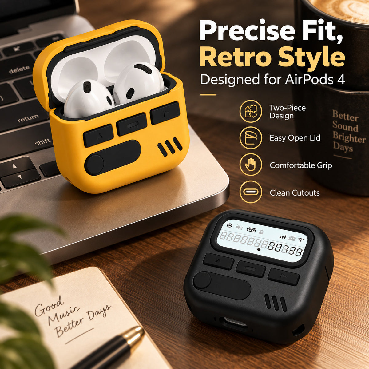G-OUSSVE Retro Bluetooth Earbuds Case, TPU + PC Protective Cover with Clip for AirPods Pro 3, Pro 2 & AirPods 4